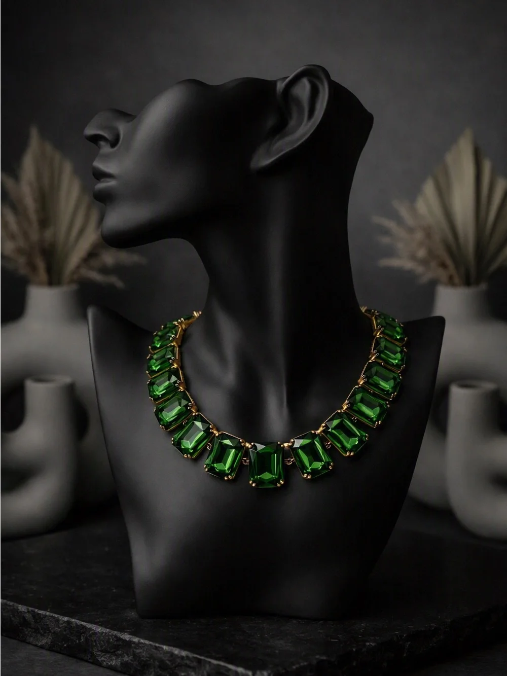 Bold Emerald Green Gemstone Statement Necklace